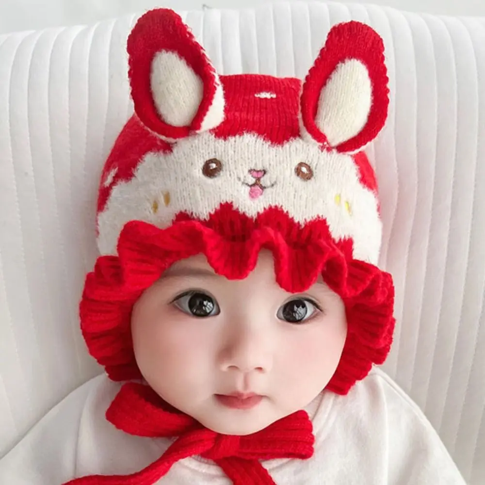 Fashion Rabbit Ear Baby Knitted Hat Solid Color Warm Infant Beanie Hats Thicken Soft Pullover Cap Boys