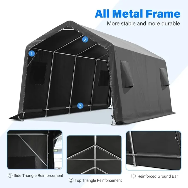 Abri de rangement à auvent Portable robuste de 10x20 pieds, avec 2 portes et évents à fermeture éclair enroulées pour Patio extérieur 3