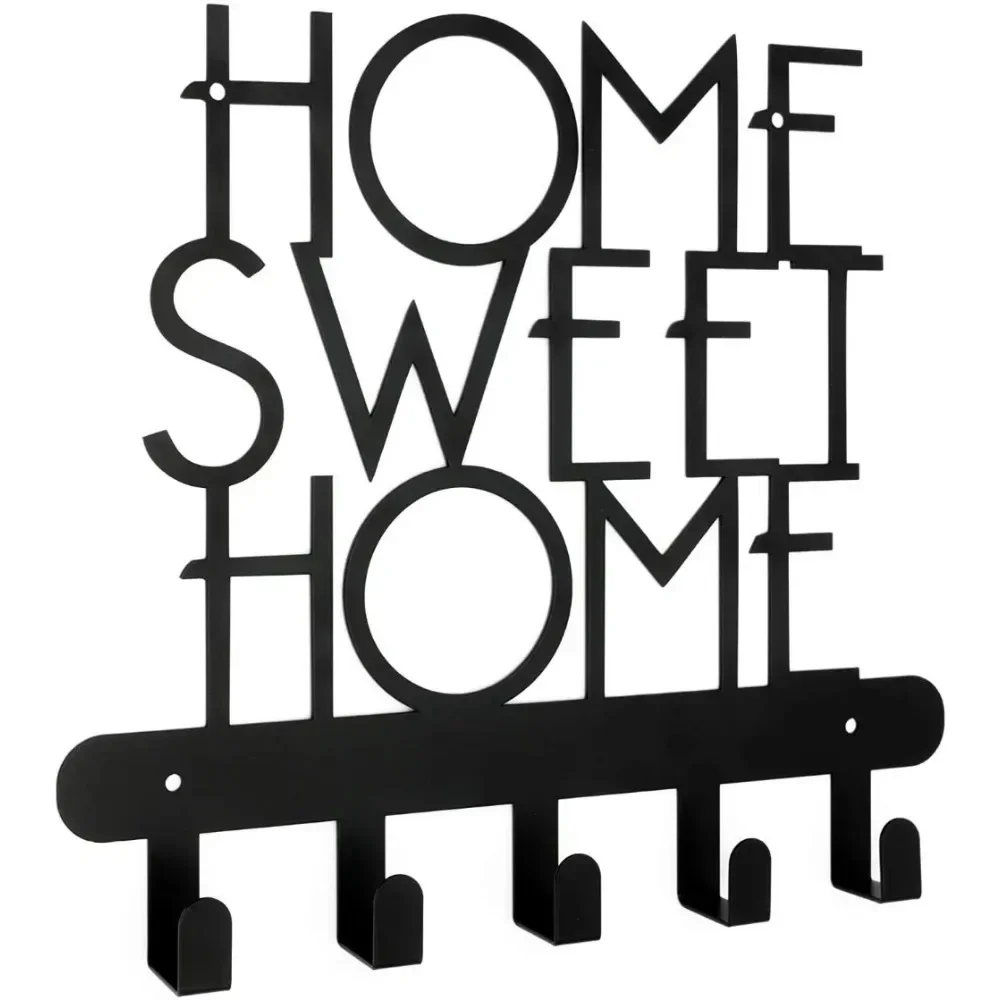 Crochet Key Holder for Wall, Home Sweet Home Sign 5 Hooks, Decorative Key Organizer Coat Rack Wall Mount Towel Rack Wall 3