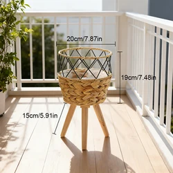 Elegant Rattan - Woven Plant Stand with Wooden Basket (Set1 Small)