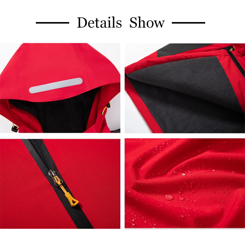 2022 New Outdoor Mountaineering Sports Thick Jacket  Men's Fashion Patchwork Waterproof Fabric Zipper Pocket Hat 5