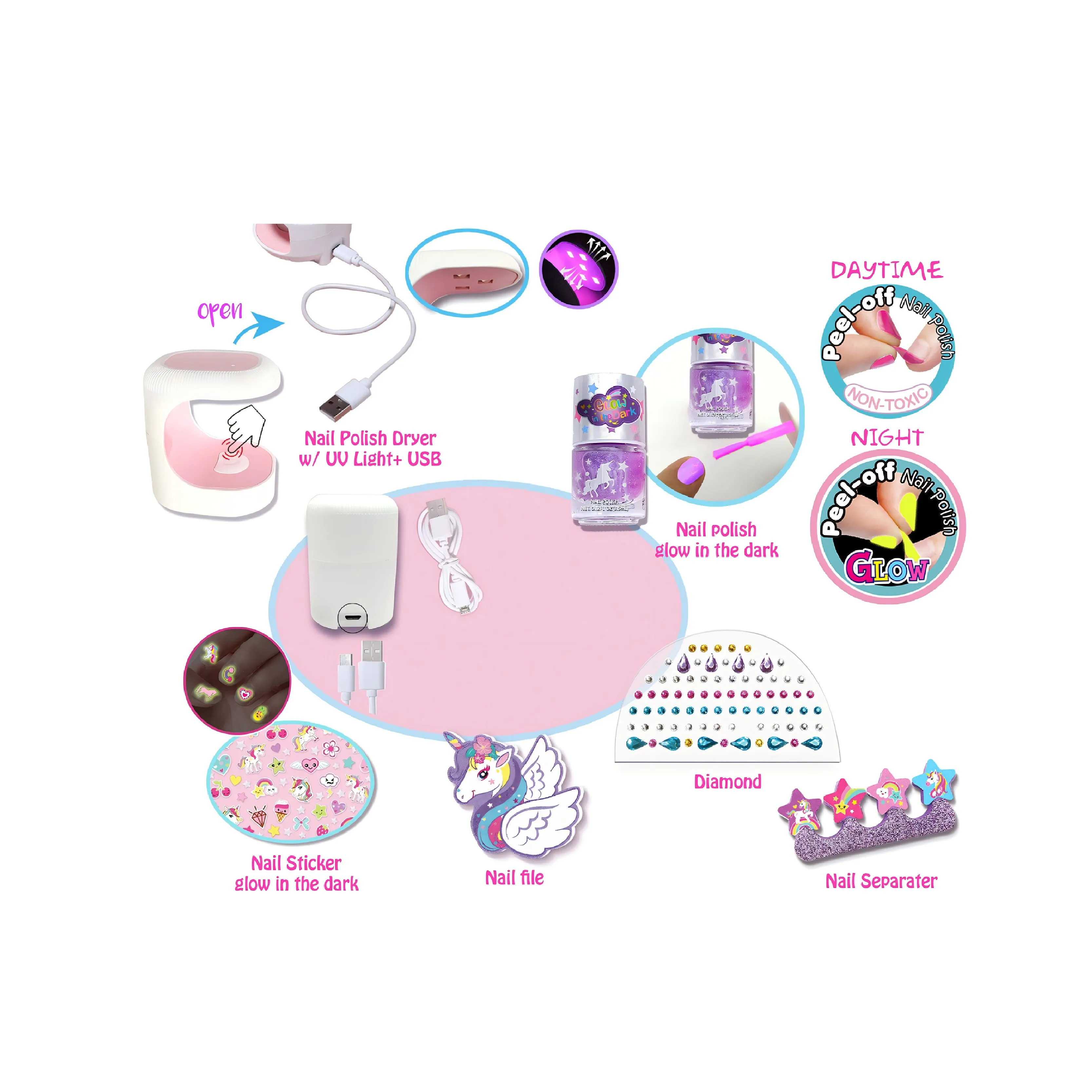 2024 Kids Makeup Set Nail Polish Kit Stickers Kids Toys Birthday Gifts Unicorn Design Style 5
