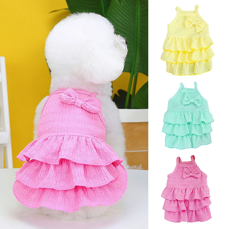 

Pet Bow Dog Skirt Summer Pet Candy Color Layered Skirt Princess Style Bow Skirt Fresh Sweet Dog Clothes Comfortable Puppy Dress