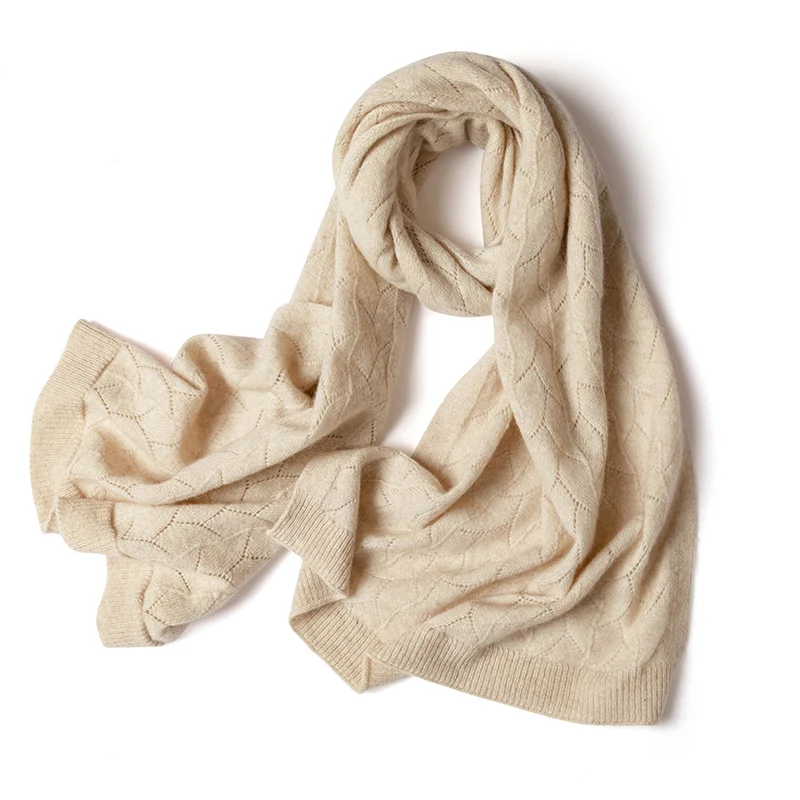 

New Fashion Brand Luxury Goat Cashmere Scarves For Women 100% Pure Cashmere Shawl Female Hollow-Out Knitted Warm Scarf