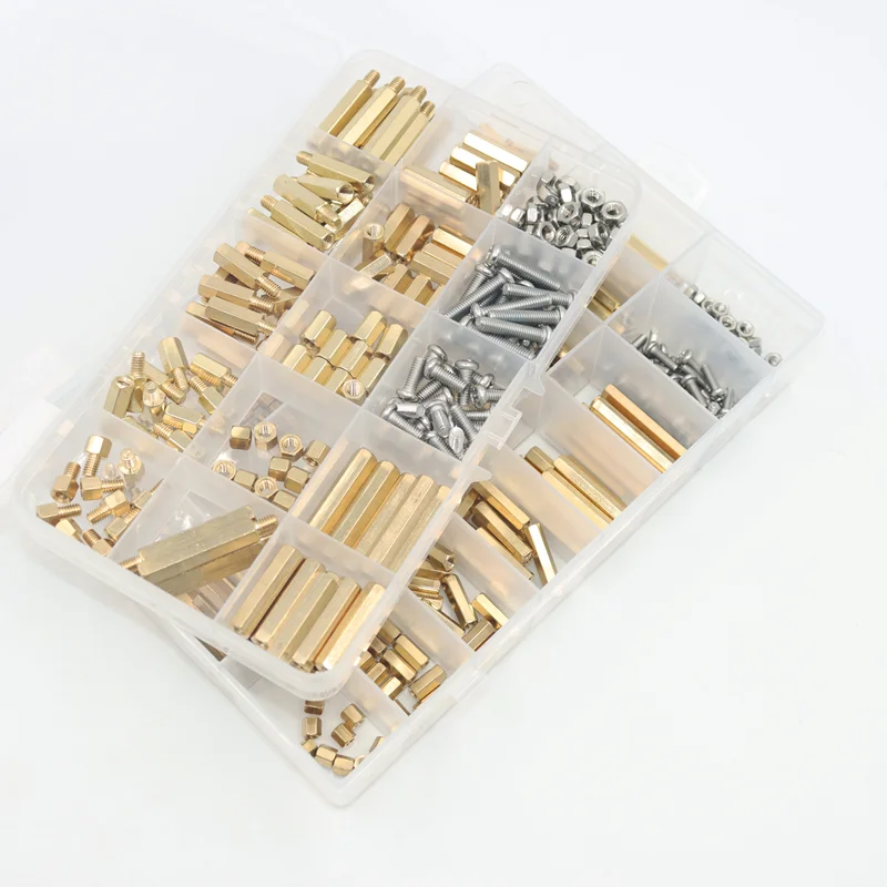 PCB 스페이서 M2 M2.5 M3 M4 M5 M6 육각 황동 남성 여성 스탠드 오프 스페이서 (나사 너트 키트 포함) 스레드 기둥 마운트 남성 여성 스페이서
