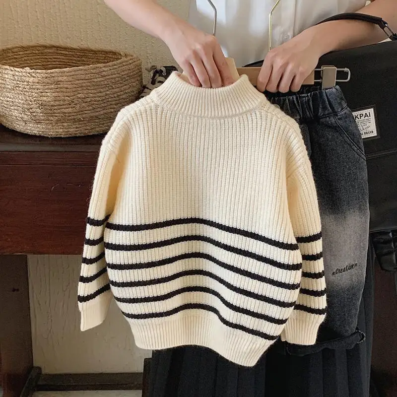 Boys' Autumn Sweater Spring New Korean Children's Loose Stripe Knitting Shirt Baby Casual Sweater