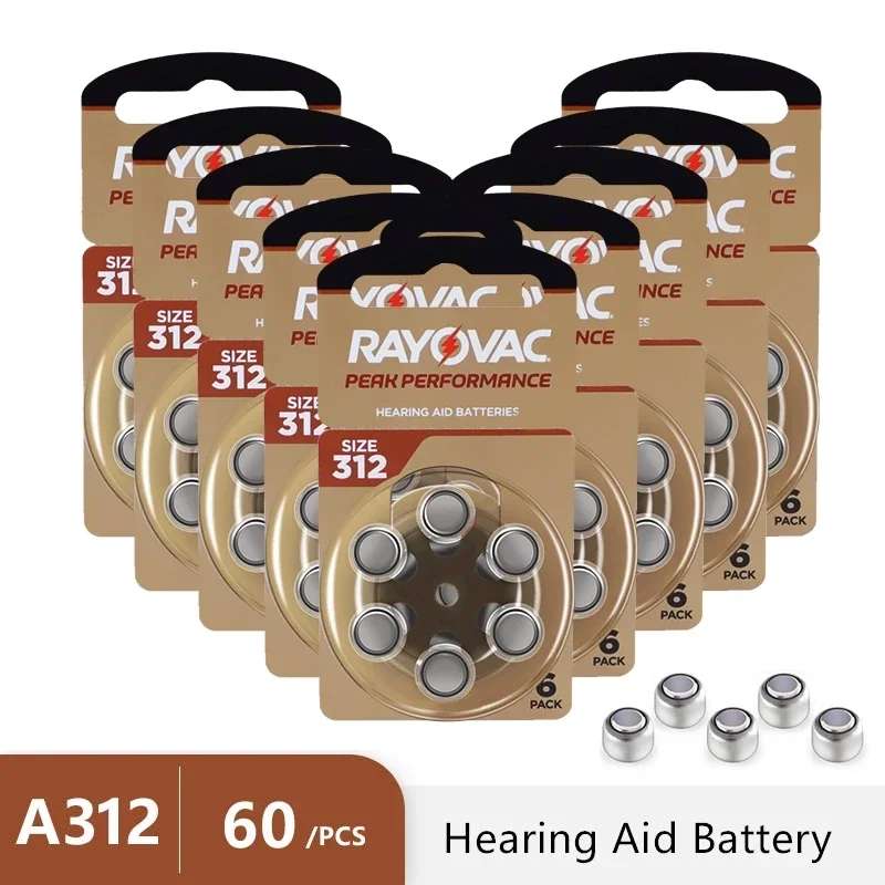 Hearing Aid Batteries 60PCS / 10 Cards RAYOVAC PEAK 1.45V 312 312A A312 PR41 Zinc Air For BTE CIC RIC OE Hearing Aids