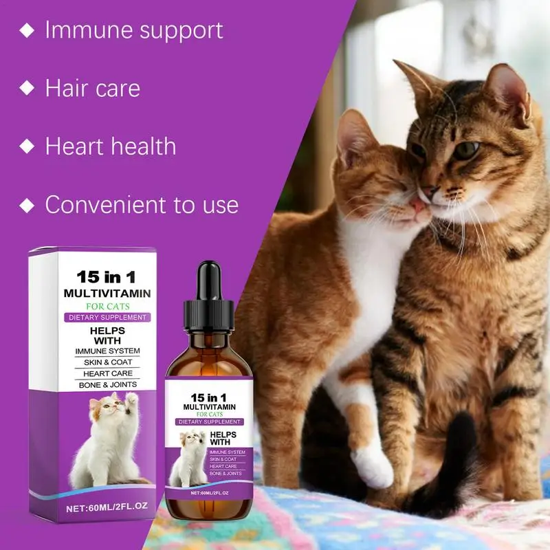 Cat Body Care Dropss For Indoor Cats All-in-1 Multi Liquid Body Care Drops Daily Supplement 60ml Drops For Supports