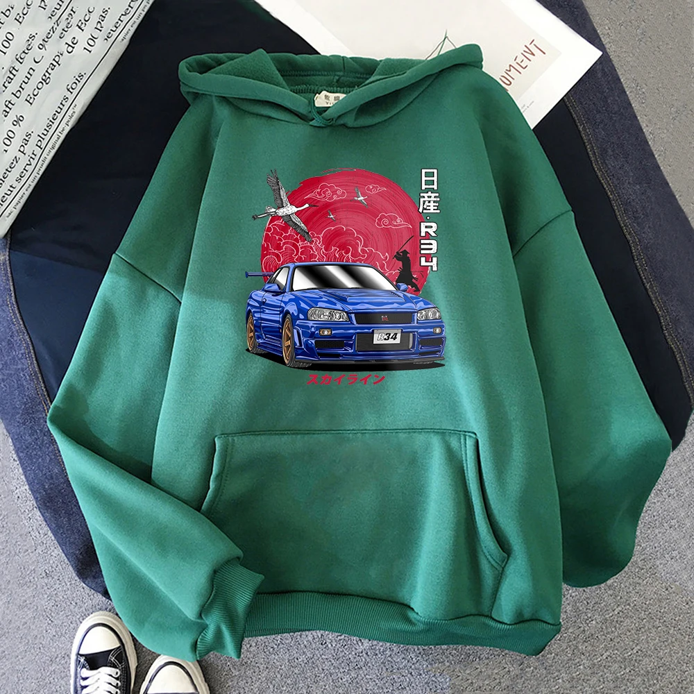 Anime Initial D Hoodie Men Sweatshirts For JDM Car Skyline GT-R R34 Japanese Streetwear Casual Long Sleeve Tops Oversized Hoody