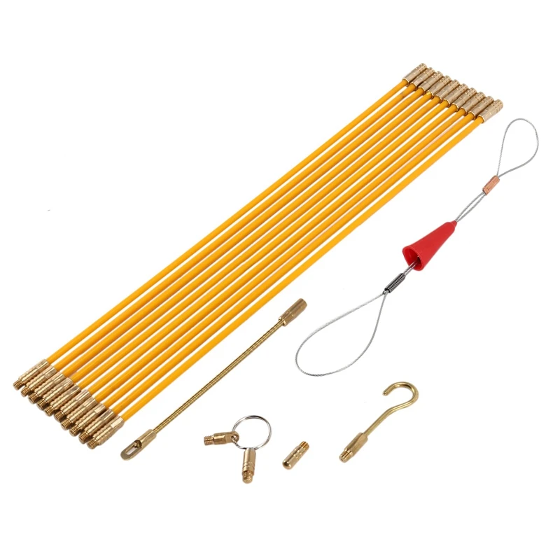 Fish Rod 50' Fiberglass Fish Tape Kit - Wire Pulling Tool With Hook (Blue) Fishing Rod Repair Kit