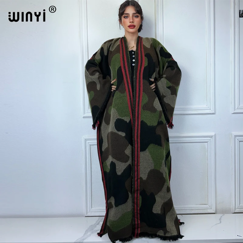 WINYI-Pardessus kimono à manches longues pour femmes africaines, cardigan ouvert devant, robe de soirée, couleur camSolomon, abaya dubaï, luxe, hiver