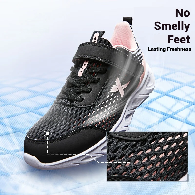 Xtep Middle and Older Children's Running Shoes Unisex Summer Casual Mesh Breathable Lightweight Sport Shoes