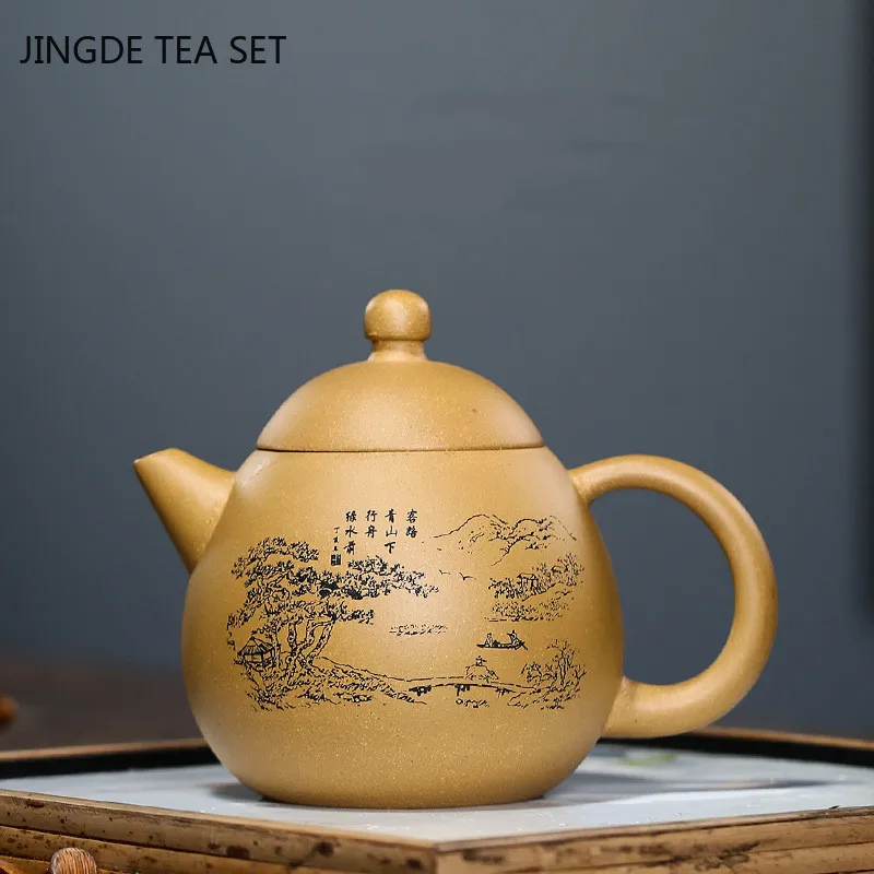

Authentic Yixing tea pots Purple Clay Filter Teapot Raw ore Section Mud Dragon Egg Shape Beauty Kettle Boutique Tea set 240ml