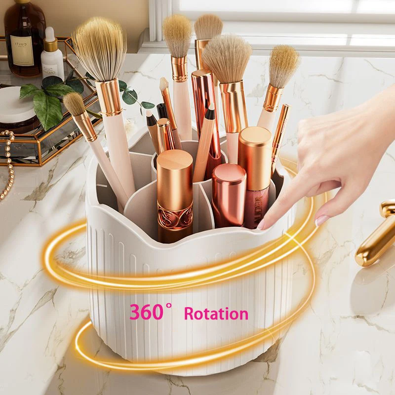 Makeup Brush Holder with Lid 360 Rotating Makeup Brush Holder Organizer for Vanity Desktop Countertop Dresser Table 4