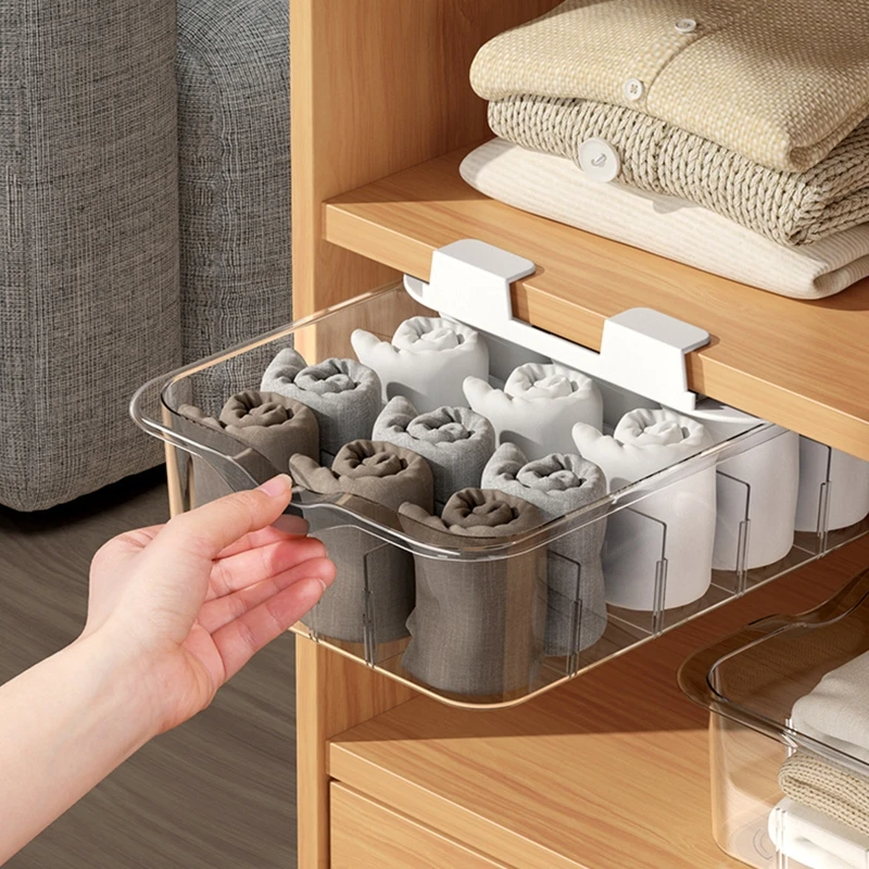 Juego de organizadores de cajones de escritorio de plástico transparente, divisoras para ropa interior, tocador, contenedores de almacenamiento, caja de separación| | -