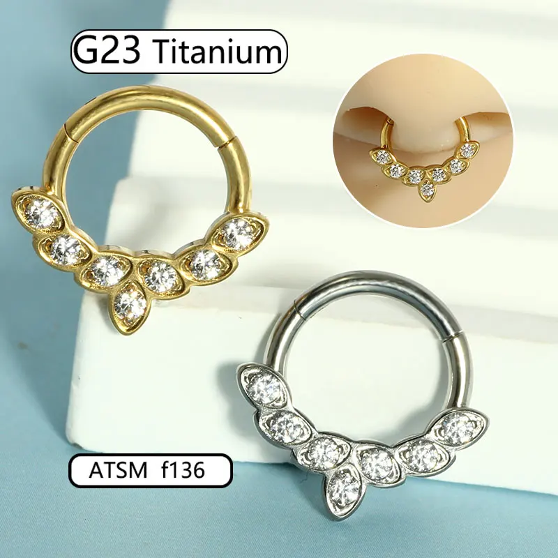 G23 Titanium Nose Rings Hinged Septum Clicker Segment Ear Tragus Cartilage Helix Daith Lip Body Piercing Jewelry Golden Earrings