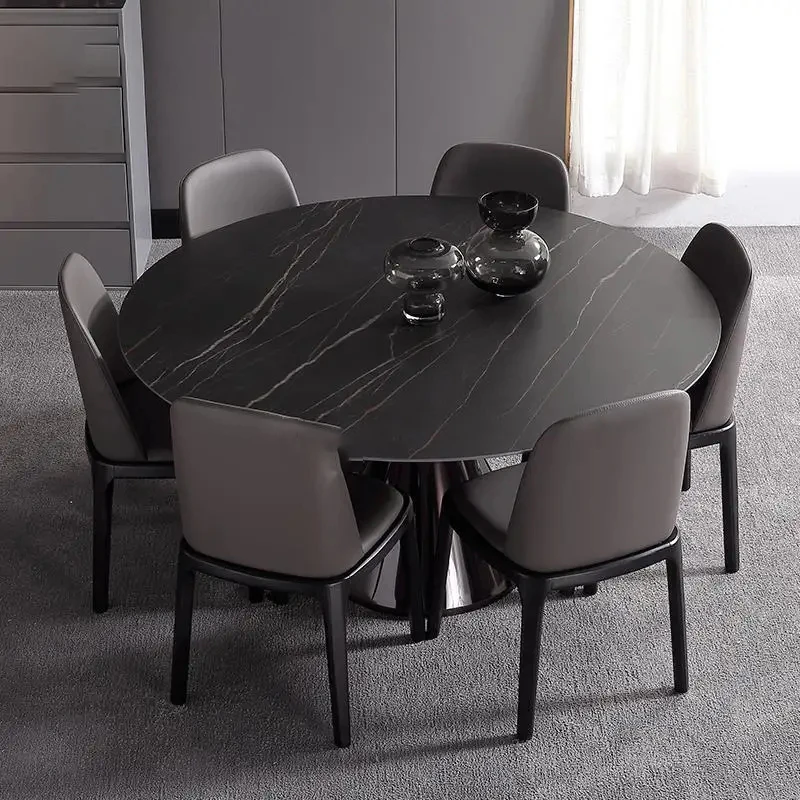 

Indoor Luxury Rock Board Round Dining Table Set Stainless Steel Simple Modern Small Apartment Household Kitchen Home Furniture