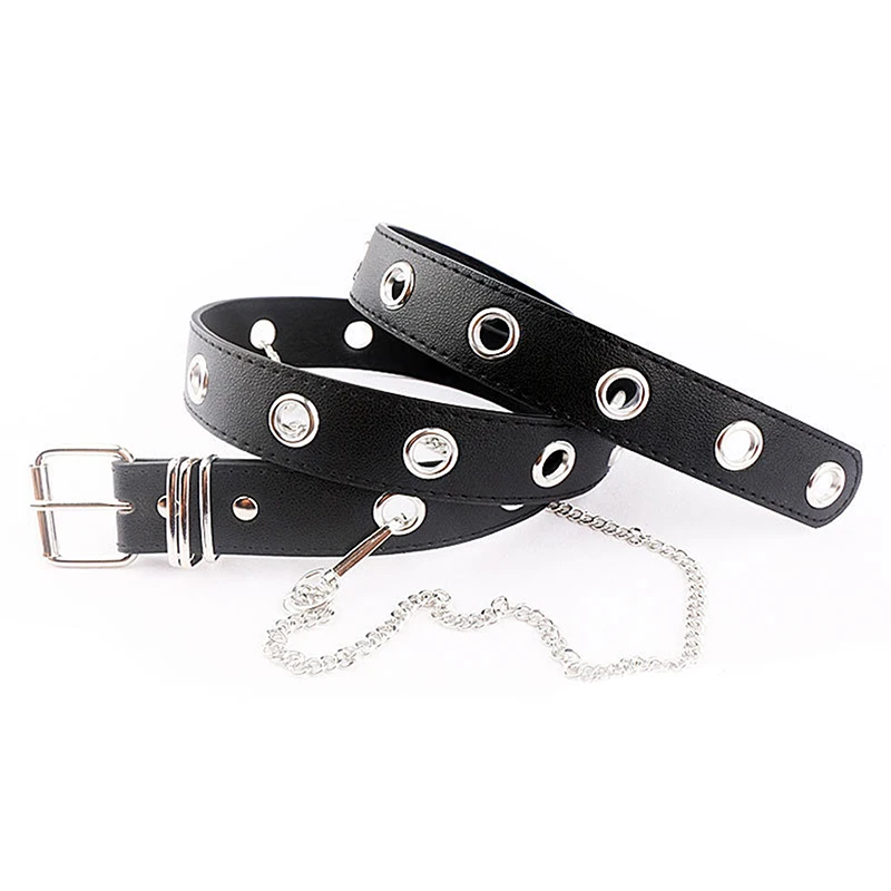 Fashion Gothic Faux Leather Belt Lady Silver Pin Metal Chain Ring Waist Strap Punk Dance Belts Harajuku Women Punk Chain Belt designer belts women