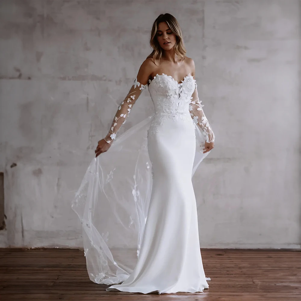 

Скромные свадебные платья с открытыми плечами и аппликацией с накидкой, сексуальные свадебные платья-русалки, свадебное платье с открытой спиной для торжественных случаев, Woomen