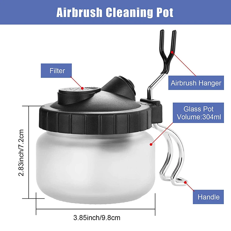 Airbrush Cleaning Tools Kits for Spray Gun Airbrush Glass Jar Pot with 3 Set Clean Parts And Replaceable Air Brush Needle Nozzle 2