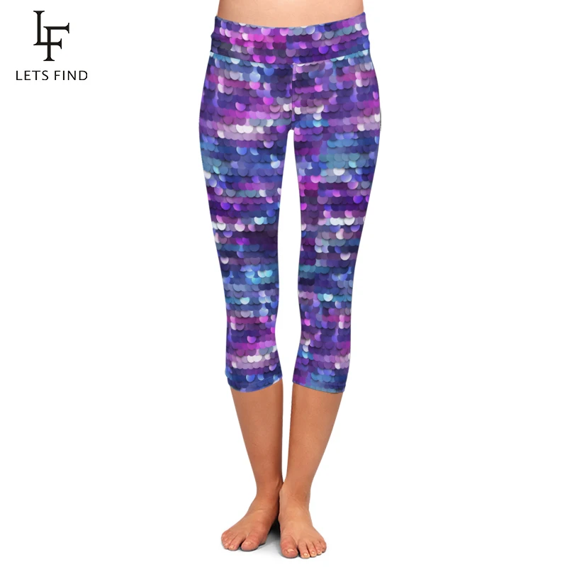 LETSFIND Summer Beautiful Fish Scales Digital Printing Women Capri Leggings High Waist Fitness Sexy Mid-Calf Leggings