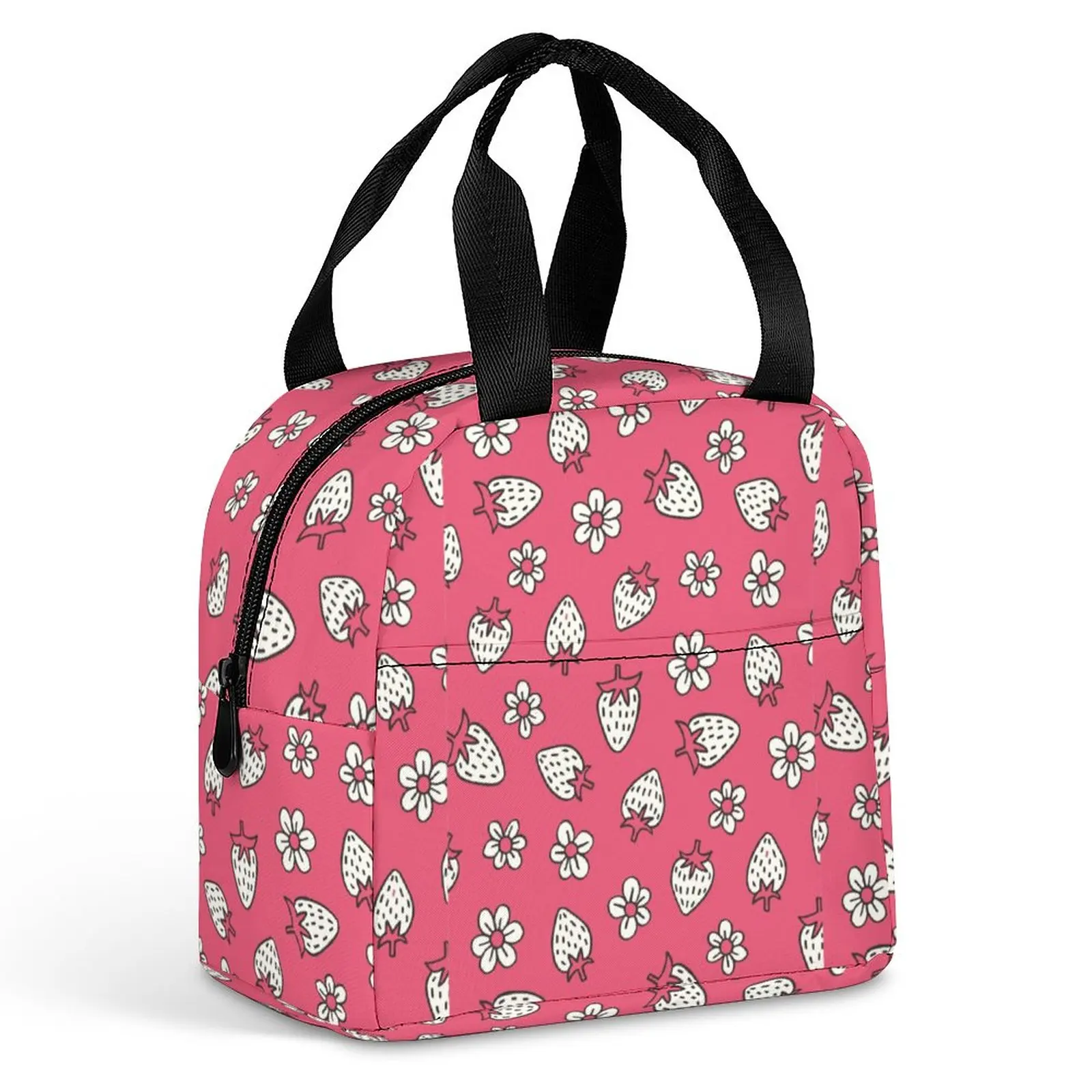 Custom Pattern Tote Lunch Bags for Women Red Strawberry Print Portable Lunch Bag Picnic Travel Breakfast Box Office Work School colorful strawberry retractable badge reel nurse doctor student pull id work card badge holder alligator clip for school office