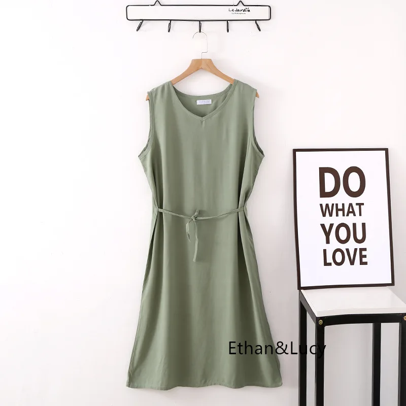 Casual Cotton Rayon Home Wear Night Dress Women New Sleeveless Summer Nightgowns Loose Candy Color Ladies Sleepwear Nightshirt