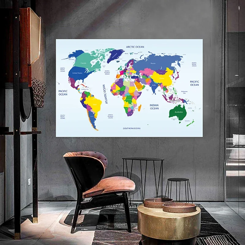 Map of The World 100x70cm Painting Wall Non-woven Canvas Art Poster Modern Decorative Prints Room Office School Study Supplies world map poster