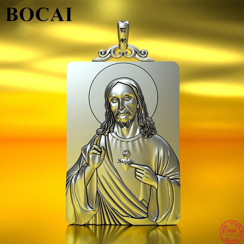 BOCAI S999 Sterling Silver Pendants for Men Women Christmas Christ Jesus Argentum Protective Talisman Patron Saint Jewelry