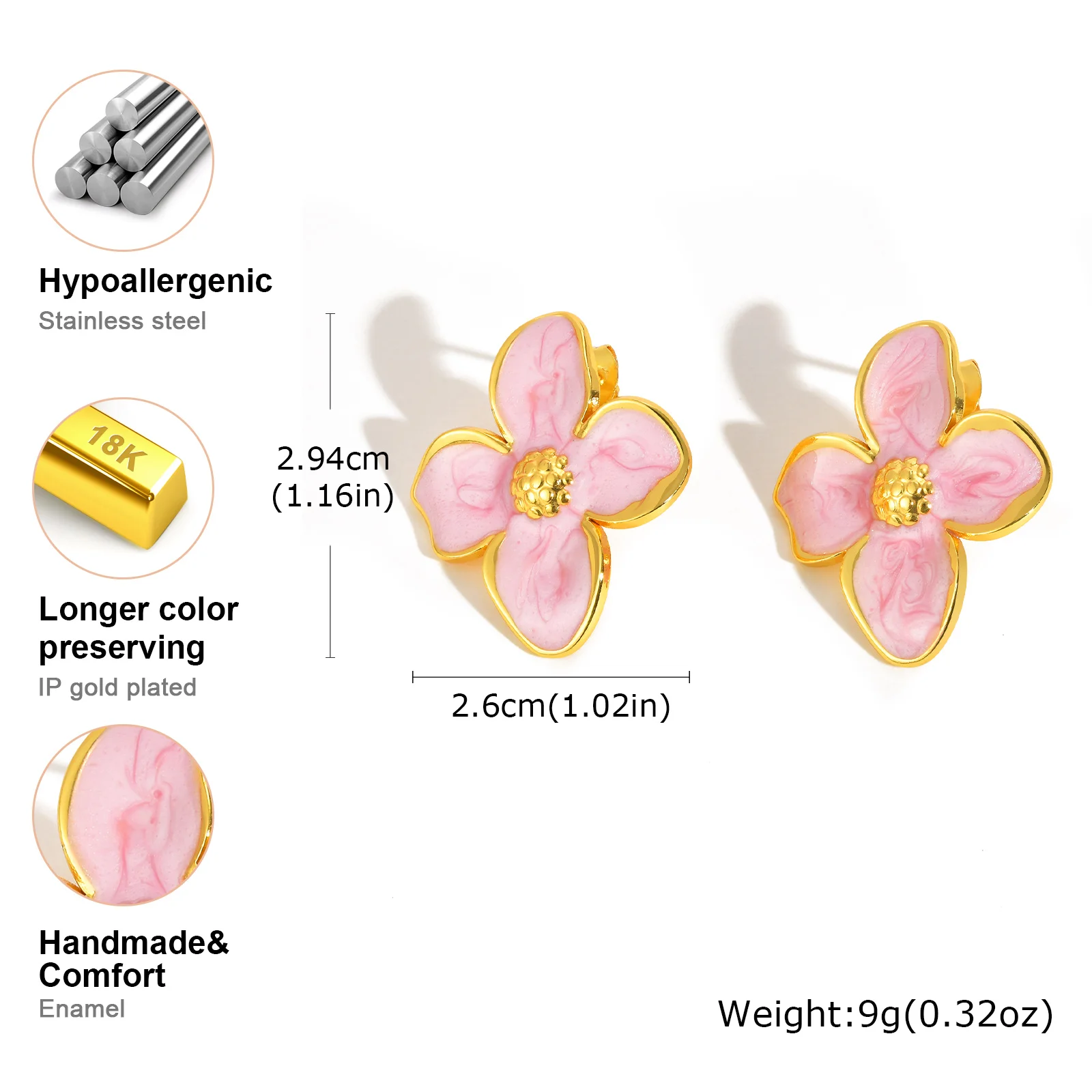 Elegant Pink/white Four-petal Flower Earrings for Women