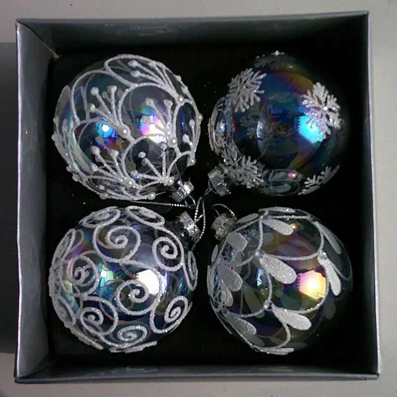 

Бесплатная доставка, 8 шт./упаковка, диаметр = 8 см, ручной рисунок, жемчужный блеск, стеклянный шар, Рождественский день, подвесной декоративный подарок ручной работы