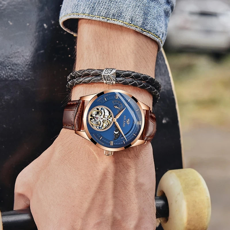 AILANG Luxury Brand Mechanical Watch Watches Fashion Rose Gold Case Tourbillon Watch 2024 New Men Watch Waterproof Reloj Hombre