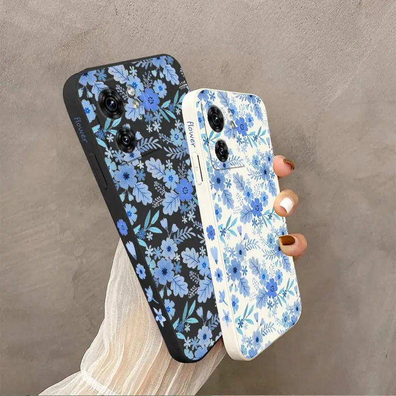 Blue Floral Silicone Phone Case - Elegant Protective Cover