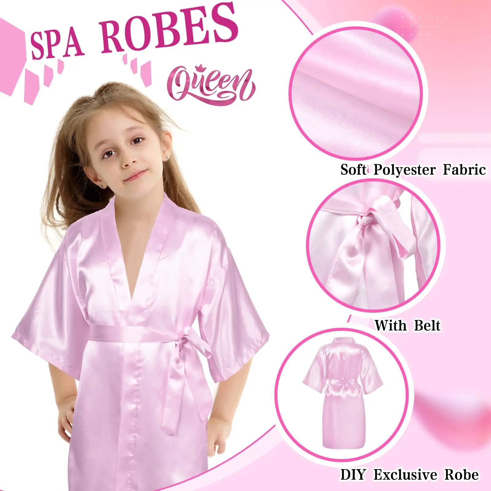 Unittype 6 Sets Kids Satin Robes Spa Party Supplies for Girls Kimono  Slumber Robe Spa Accessories for Birthday Party Favors