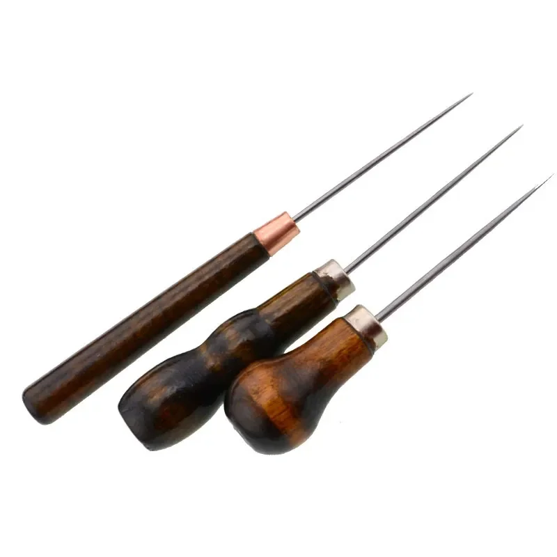 Durable Professional Leather Wood Handle Awl Tools For Leather craft Stitching Sewing Hand Tools Accessories Fast Delivery