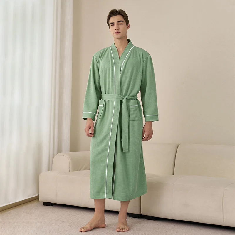 Primavera outono novo waffle casal longo robe quimono roupão solto casual masculino pijamas roupas de casa confortável loungewear