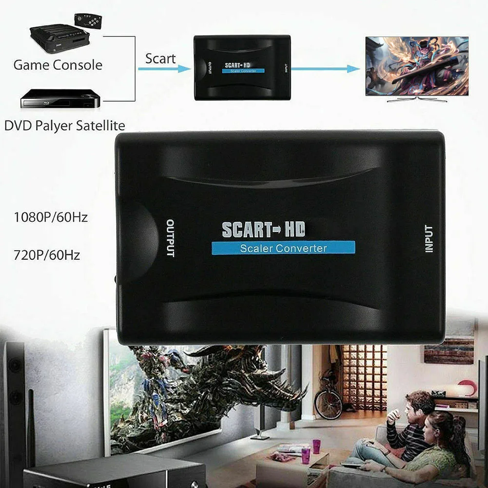 HDMI to SCART 비디오 오디오 업스케일 컨버터 어댑터, USB 플러그 앤 플레이, 1080P