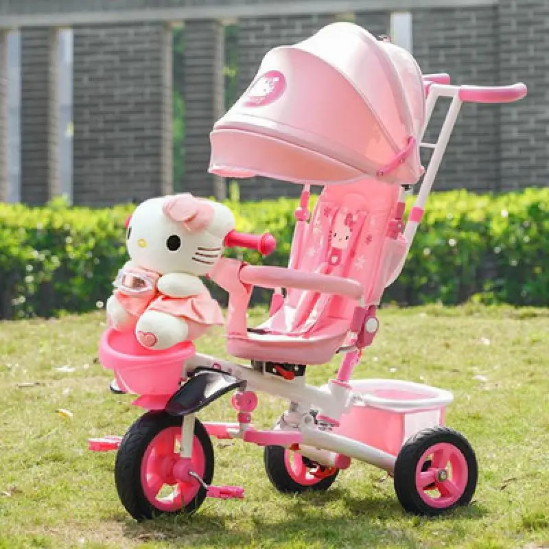 

Kawaii Sanrio Hello Kitty Bicycle Foldable Children's Tricycle Kt Handcart Baby Travel Rest Car 0-5 Year Old Girl Birthday Gift
