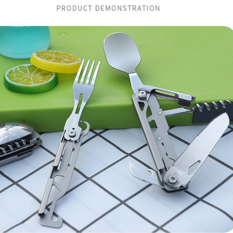 Multifunctional Portable Folding Camping Cutlery Set Knife Fork Spoon Can Opener