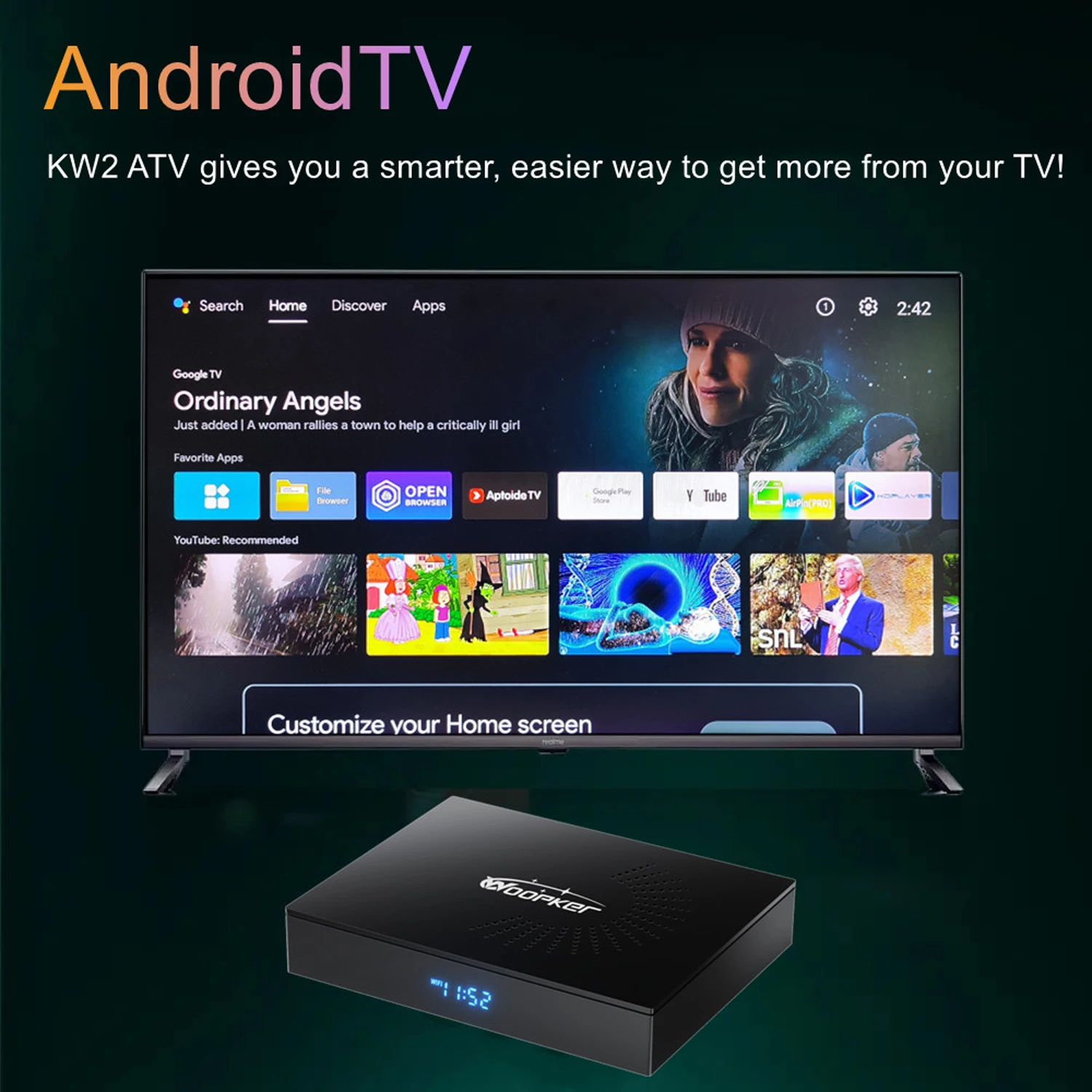 Woopker Android 11 TV skříňka KW2 Android 13 TV skříňka amlogic S905W2 4K 60FPS 2.4/5G dual-wifi AV1 BT5.0 média hráč domácí theater