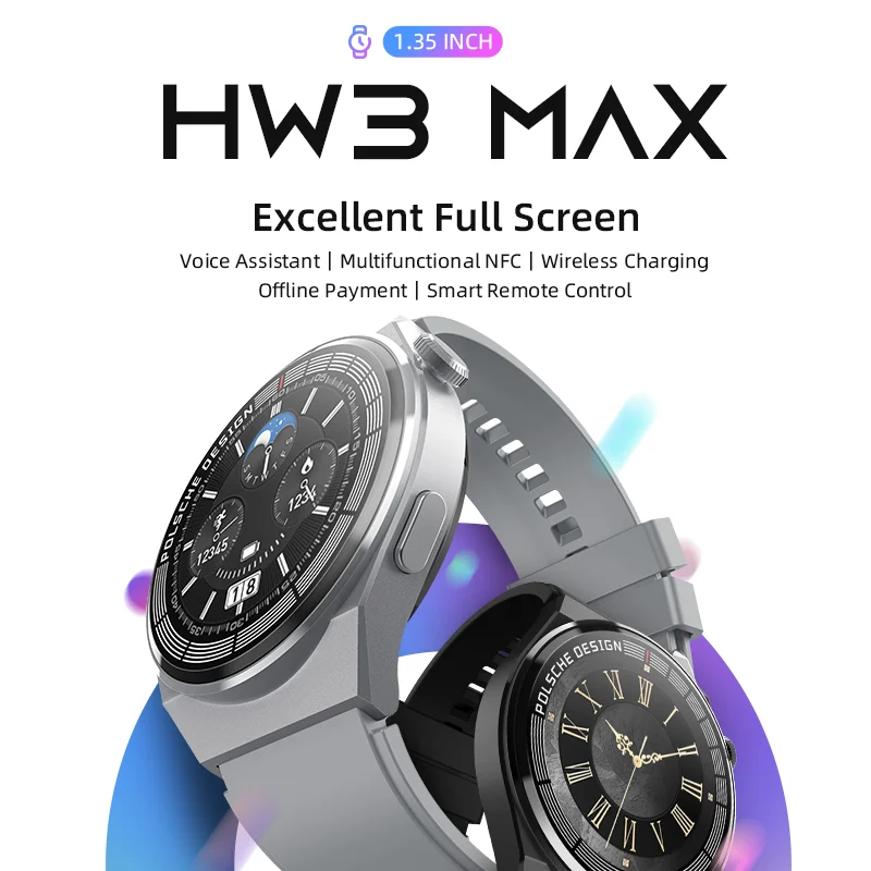 2023 HW3 MAX NFC  Smartwatch    ȭ   ƮϽ  1.35 ġ HD ȭ