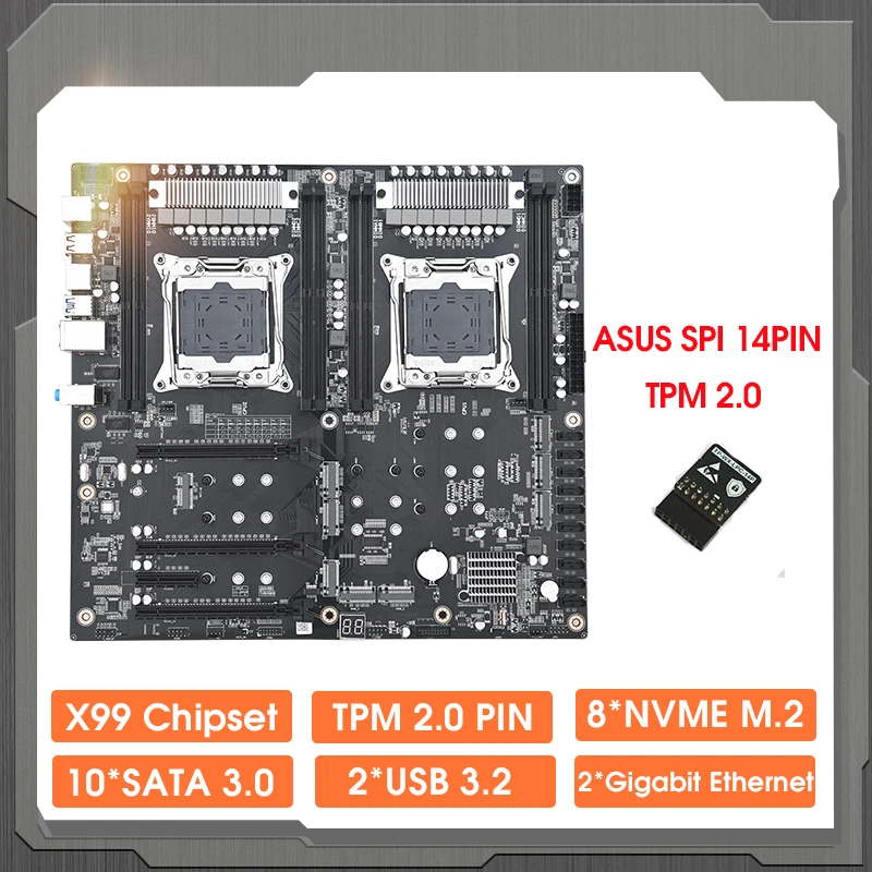 TPM 2.0 모듈 보드 x99 TPM2.0 ASUS SPI 14핀 지원 멀티 브랜드 마더보드 x99 + 듀얼 D4 키트