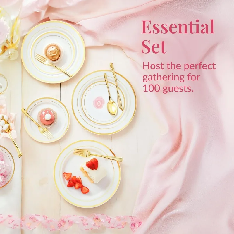 Complete 600-piece disposable dinnerware set for 100 guests