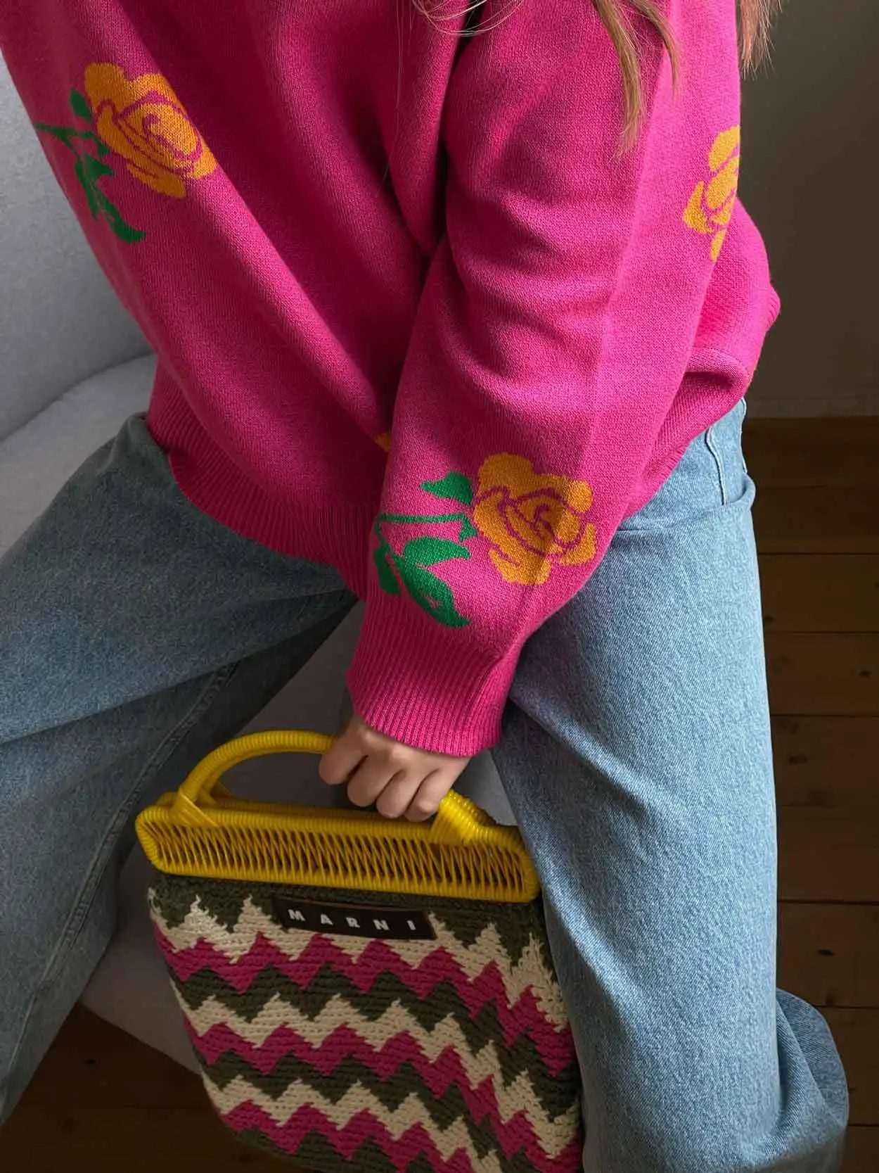 Autumn Knit Sweater Pullover Women's Printed Long Sleeve High Waist Ribbed Fashion Loose Knitwear Top Female Sweater