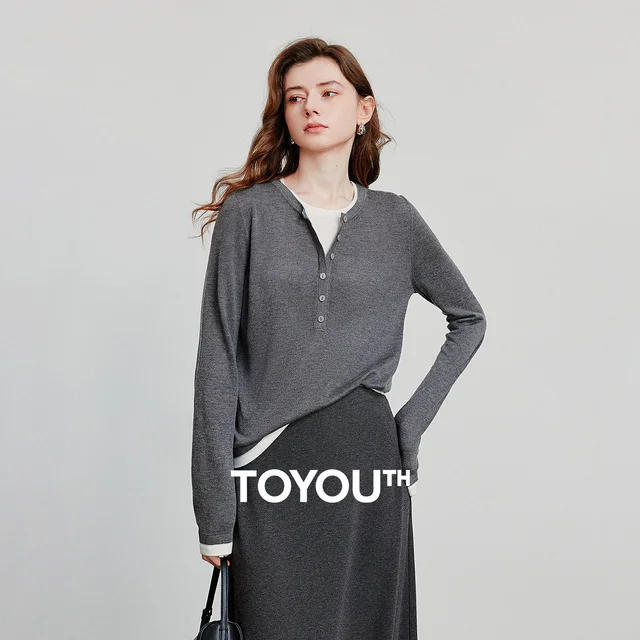 TOYOUTH femmes chemise tricotée 2025 automne nouveau rétro couleur contraste épissage faux deux pièces pull bas hauts 1