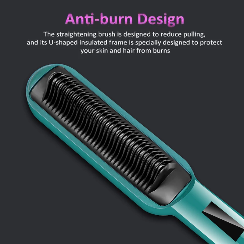 Hair Straightener Brush Ionic Straightening Brush Hot Brush Anti-Scald Hot Comb with Digital LCD Display Hair Comb 4