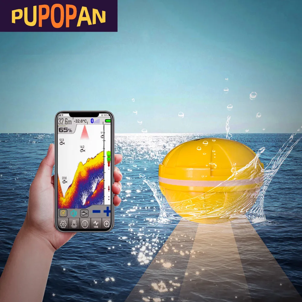 Sonar pêche PUPOPAN 100m compatible smartphone Android iOS : finder intelligent Bluetooth visuel