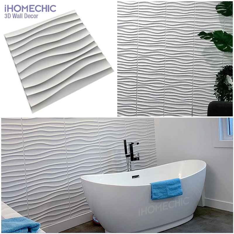 3D Wallboard 3D Tile Sticker 12pcs 30cm Decorative 3D Wall Panel wave Diamond Design Not self-adhesive plastic tiles 3D wall sticker room Bathroom wall paper
