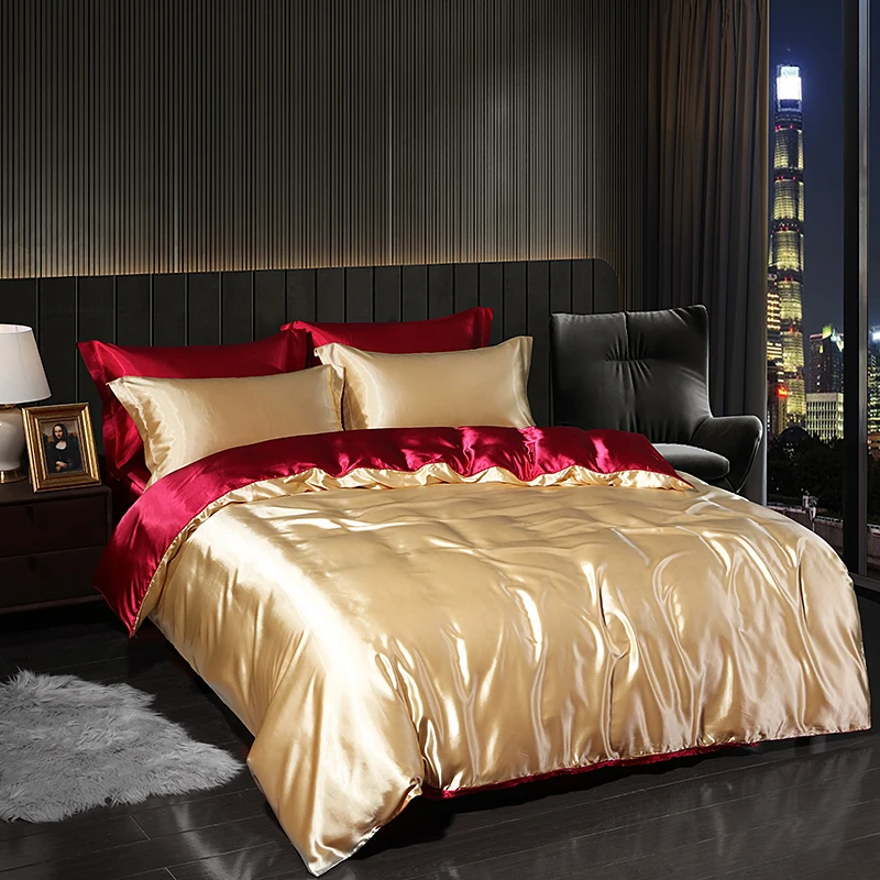 Luxury Satin Bedding Set With Flat Sheet Duvet Cover High End Bedding