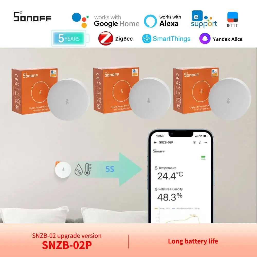 Sonoff Snzb-02P Zigbee Sensore Di Umidità Della Temperatura Supporto Host Zb Bridge Pro Zbdongle Echo Smartthings Qualsiasi Hub Zigbee 3.0